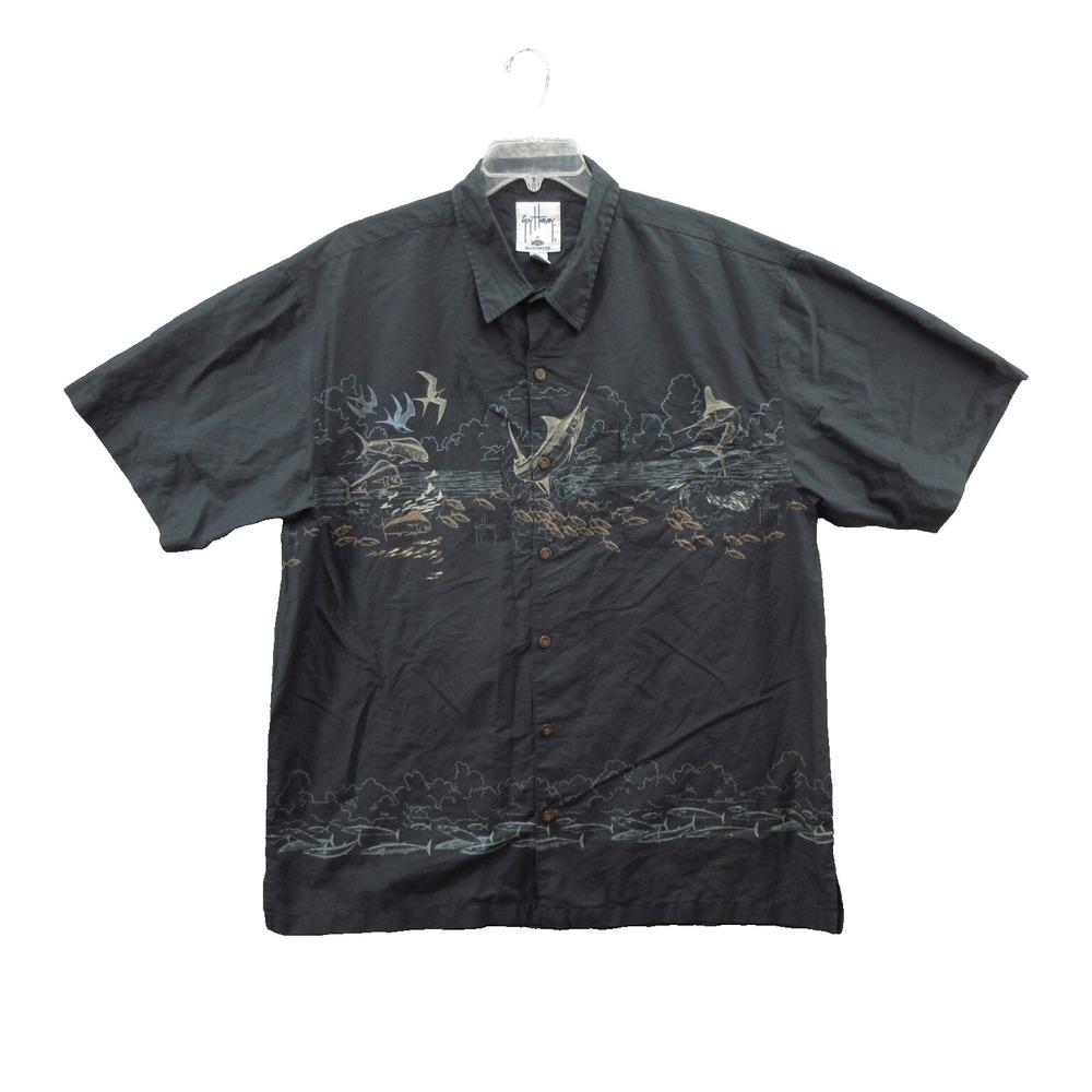 Guy Harvey AFTCO Bluewater Hawaiian Shirt 2X Mens Short Sleeve Fish Print Button